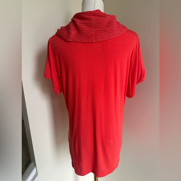 Cowl Neck Coral Short Sleeve Shirt- Large - Picture 4 of 8